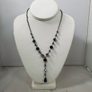 Inter American Faceted black and smoky grey crystal Stone lariat Necklace